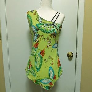 Vintage cold shoulder butterfly asymmetrical top